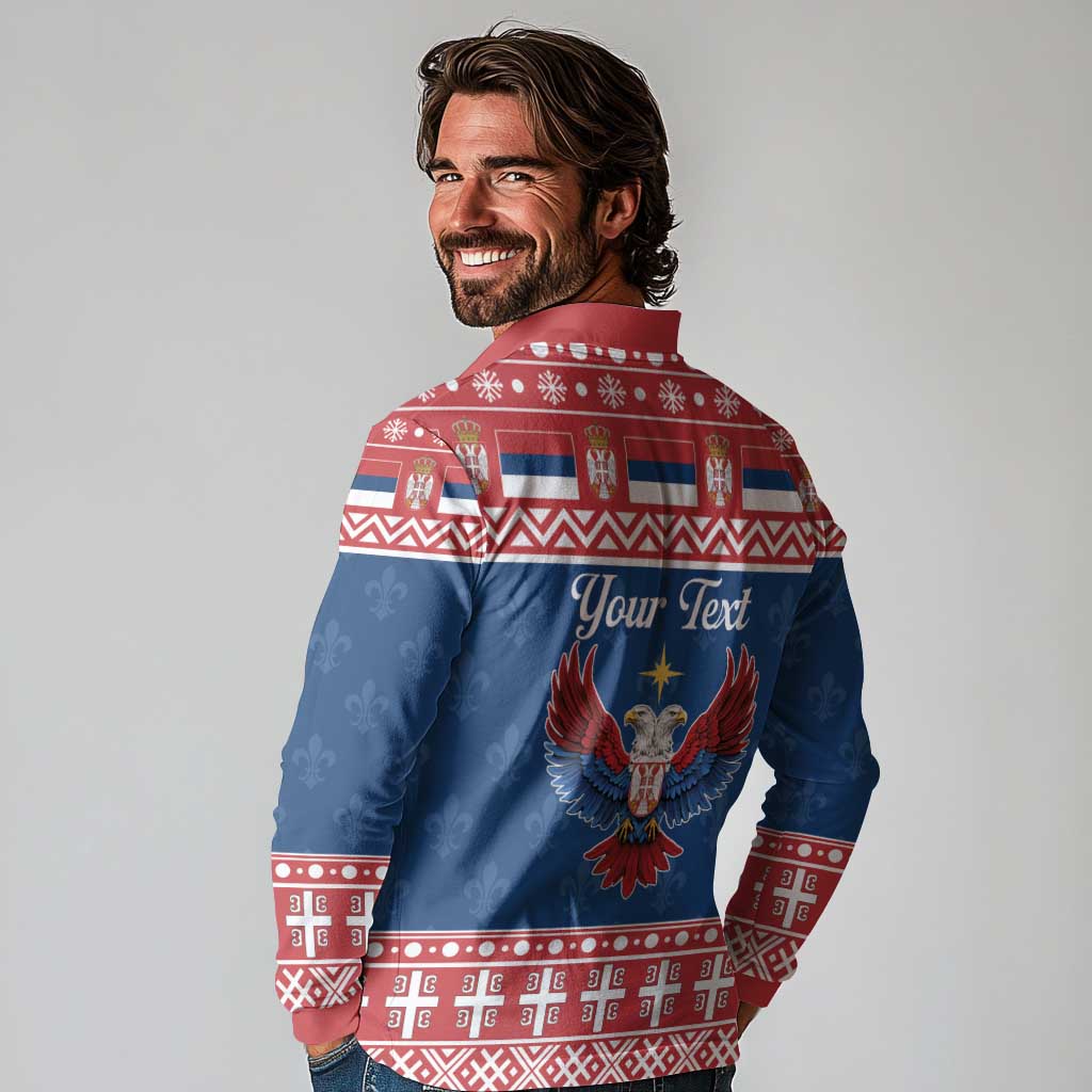 Personalized Serbia Christmas Eagle Long Sleeve Polo Shirt Srecan Bozic Tee - Wonder Print Shop