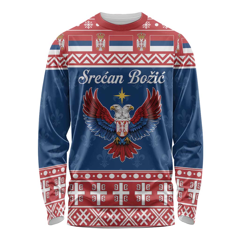 Personalized Serbia Christmas Eagle Long Sleeve Shirt Srecan Bozic Tee - Wonder Print Shop