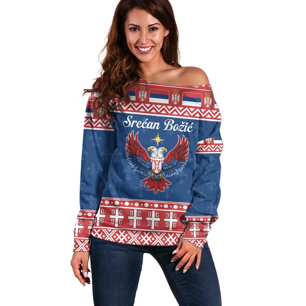 Personalized Serbia Christmas Eagle Off Shoulder Sweater Srecan Bozic Tee - Wonder Print Shop