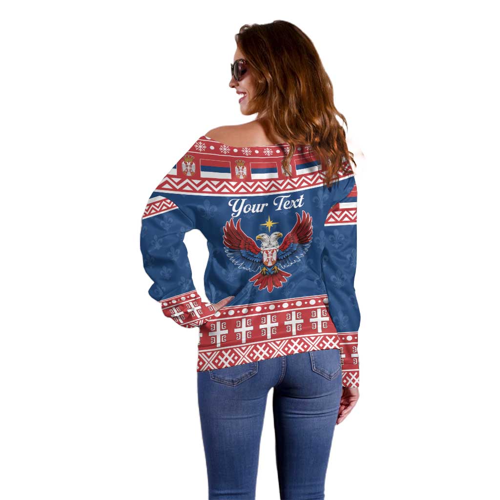 Personalized Serbia Christmas Eagle Off Shoulder Sweater Srecan Bozic Tee - Wonder Print Shop