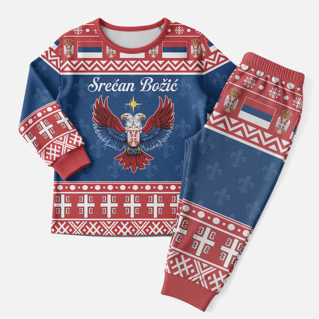 Personalized Serbia Christmas Eagle Christmas Pajama Set Srecan Bozic Tee - Wonder Print Shop
