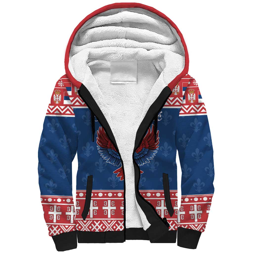 Personalized Serbia Christmas Eagle Sherpa Hoodie Srecan Bozic Tee - Wonder Print Shop