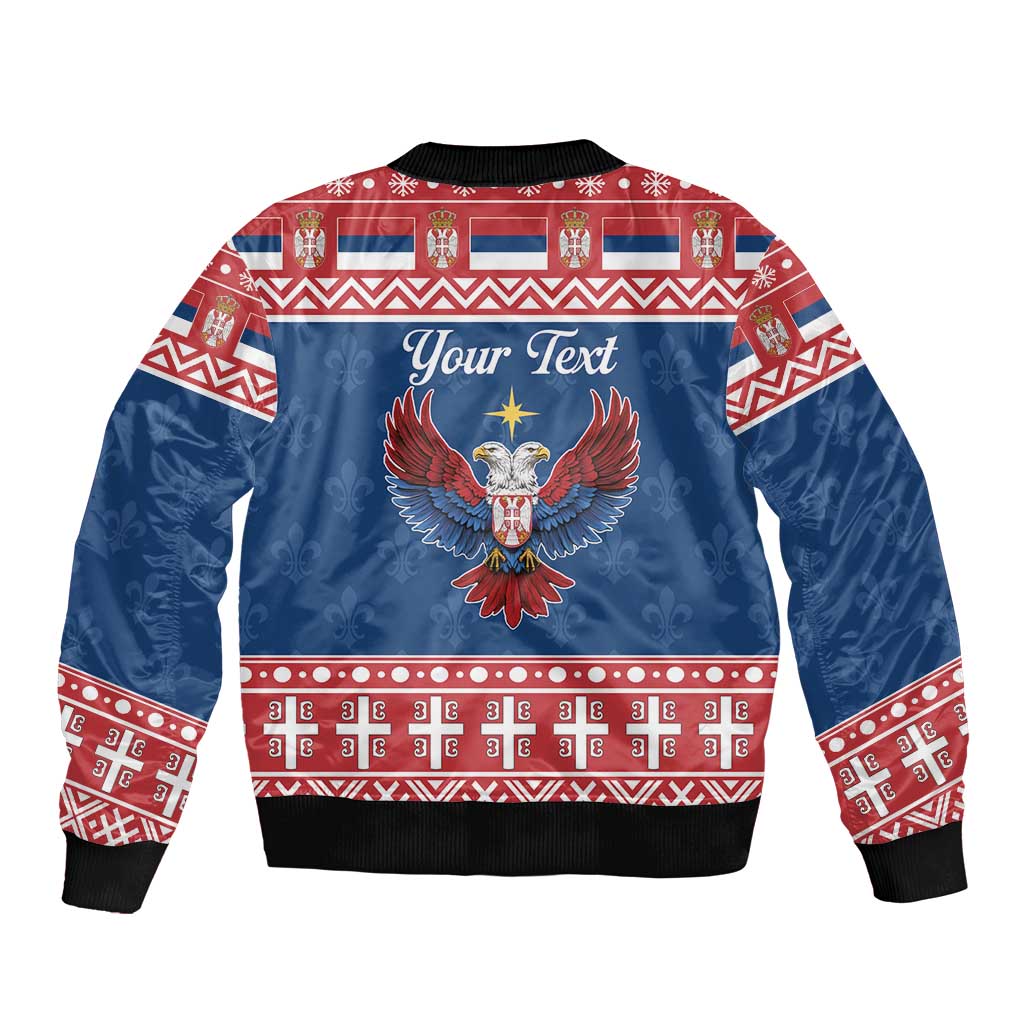 Personalized Serbia Christmas Eagle Sleeve Zip Bomber Jacket Srecan Bozic Tee - Wonder Print Shop
