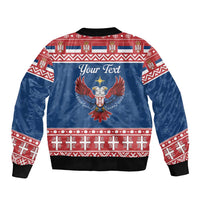 Personalized Serbia Christmas Eagle Sleeve Zip Bomber Jacket Srecan Bozic Tee - Wonder Print Shop