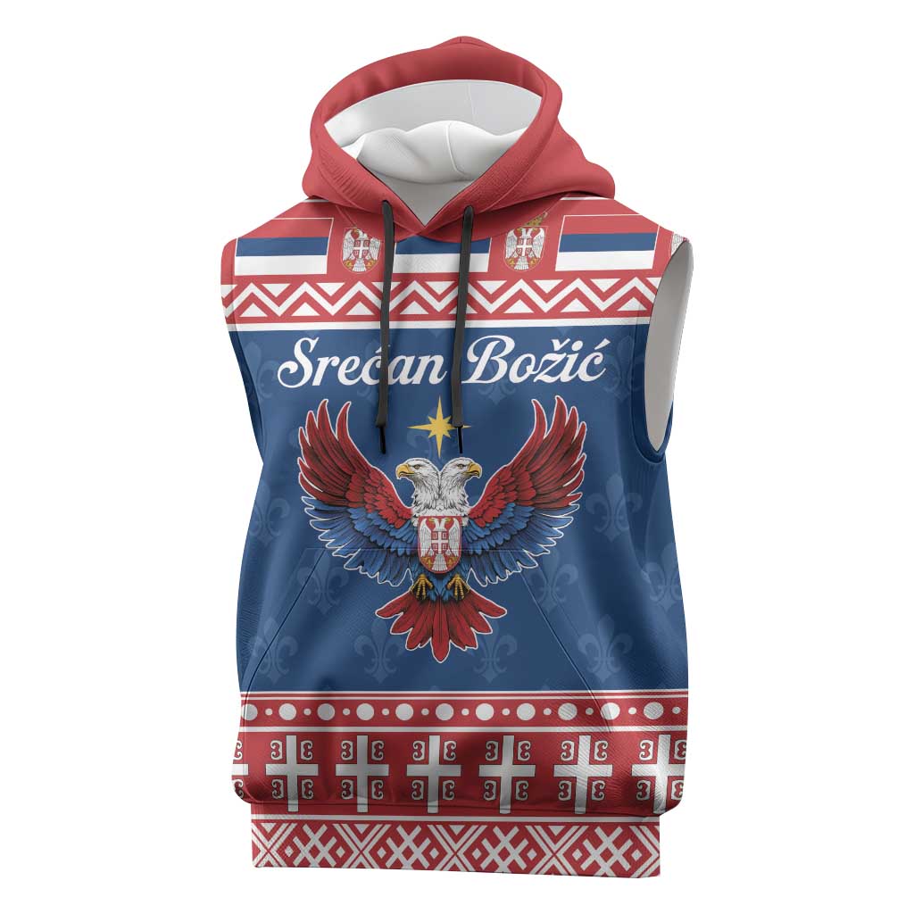Personalized Serbia Christmas Eagle Sleeveless Hoodie Srecan Bozic Tee - Wonder Print Shop