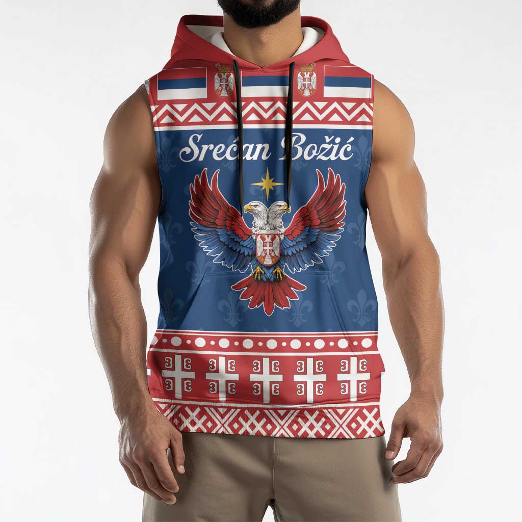 Personalized Serbia Christmas Eagle Sleeveless Hoodie Srecan Bozic Tee - Wonder Print Shop