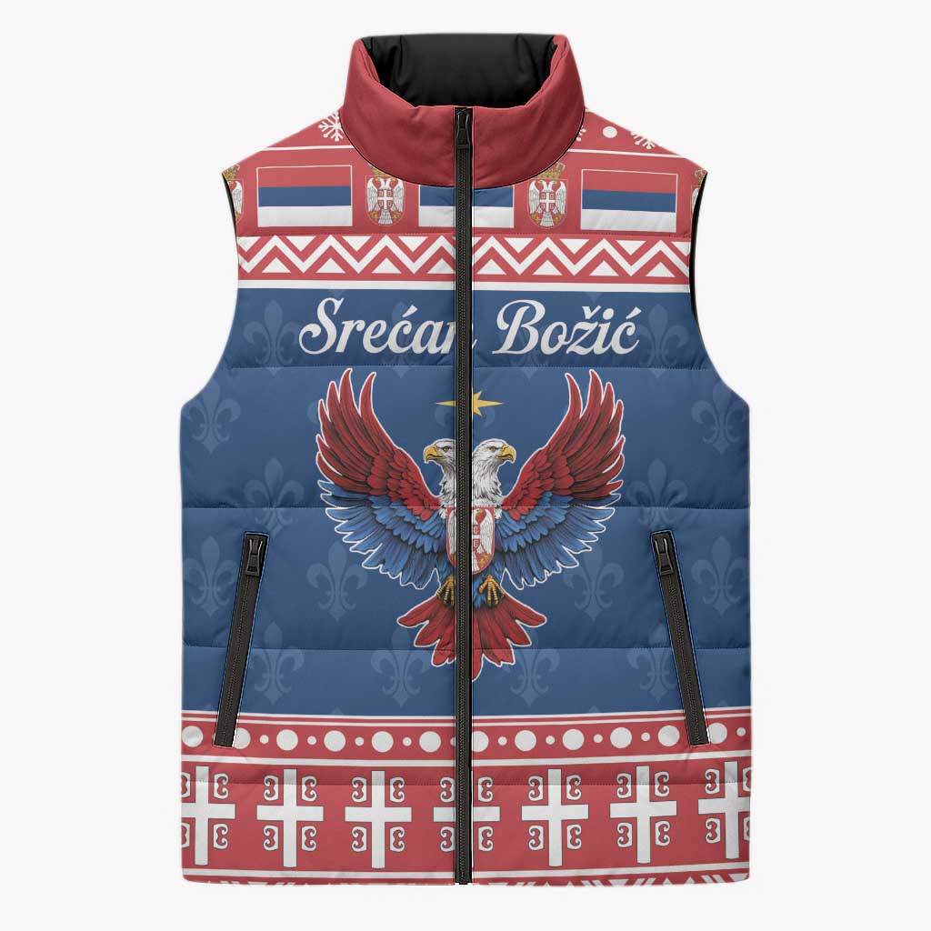 Personalized Serbia Christmas Eagle Sleeveless Puffer Jacket Srecan Bozic Tee - Wonder Print Shop