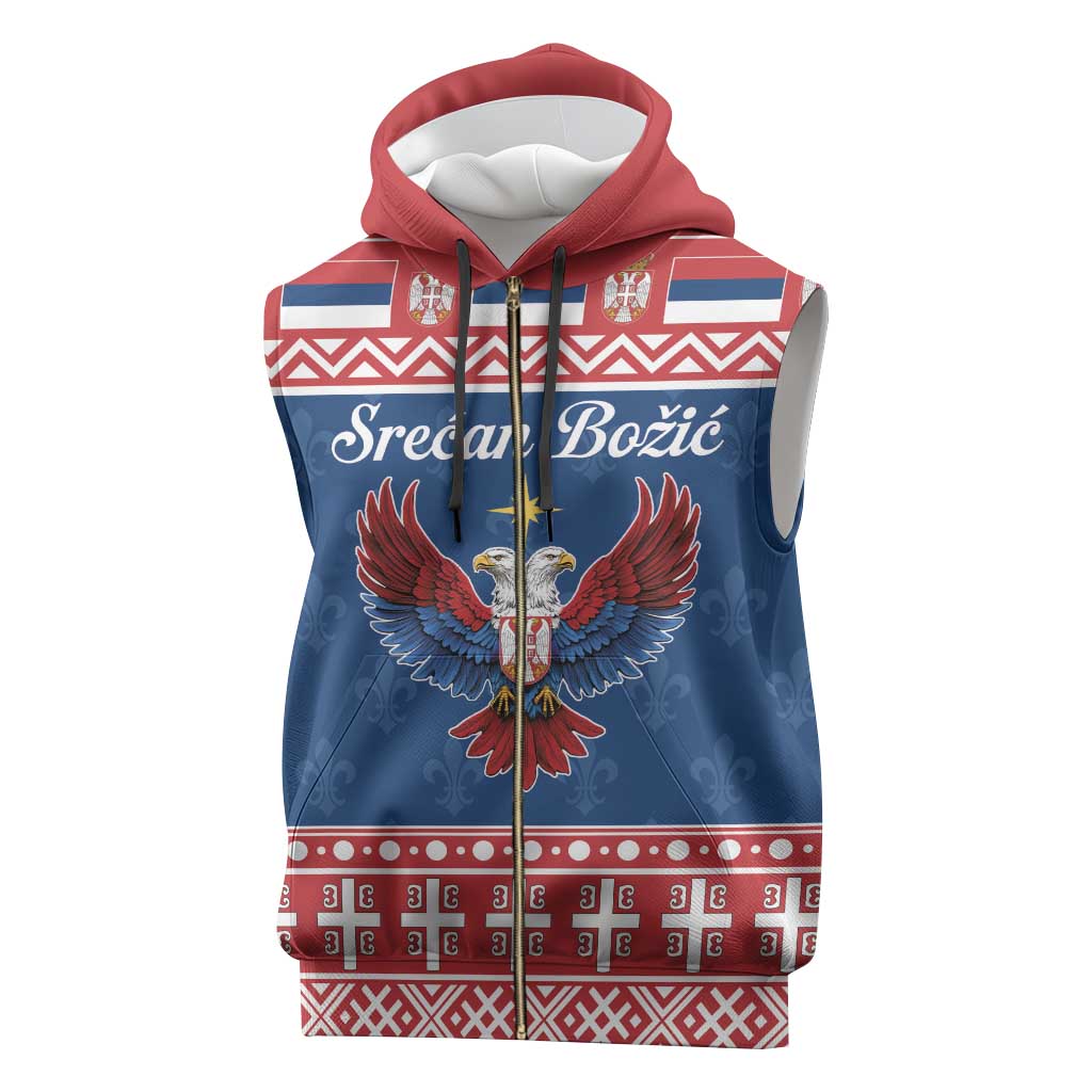 Personalized Serbia Christmas Eagle Sleeveless Zip Hoodie Srecan Bozic Tee - Wonder Print Shop