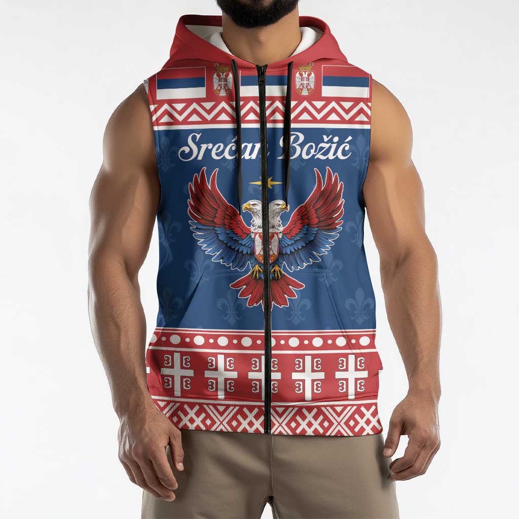 Personalized Serbia Christmas Eagle Sleeveless Zip Hoodie Srecan Bozic Tee - Wonder Print Shop