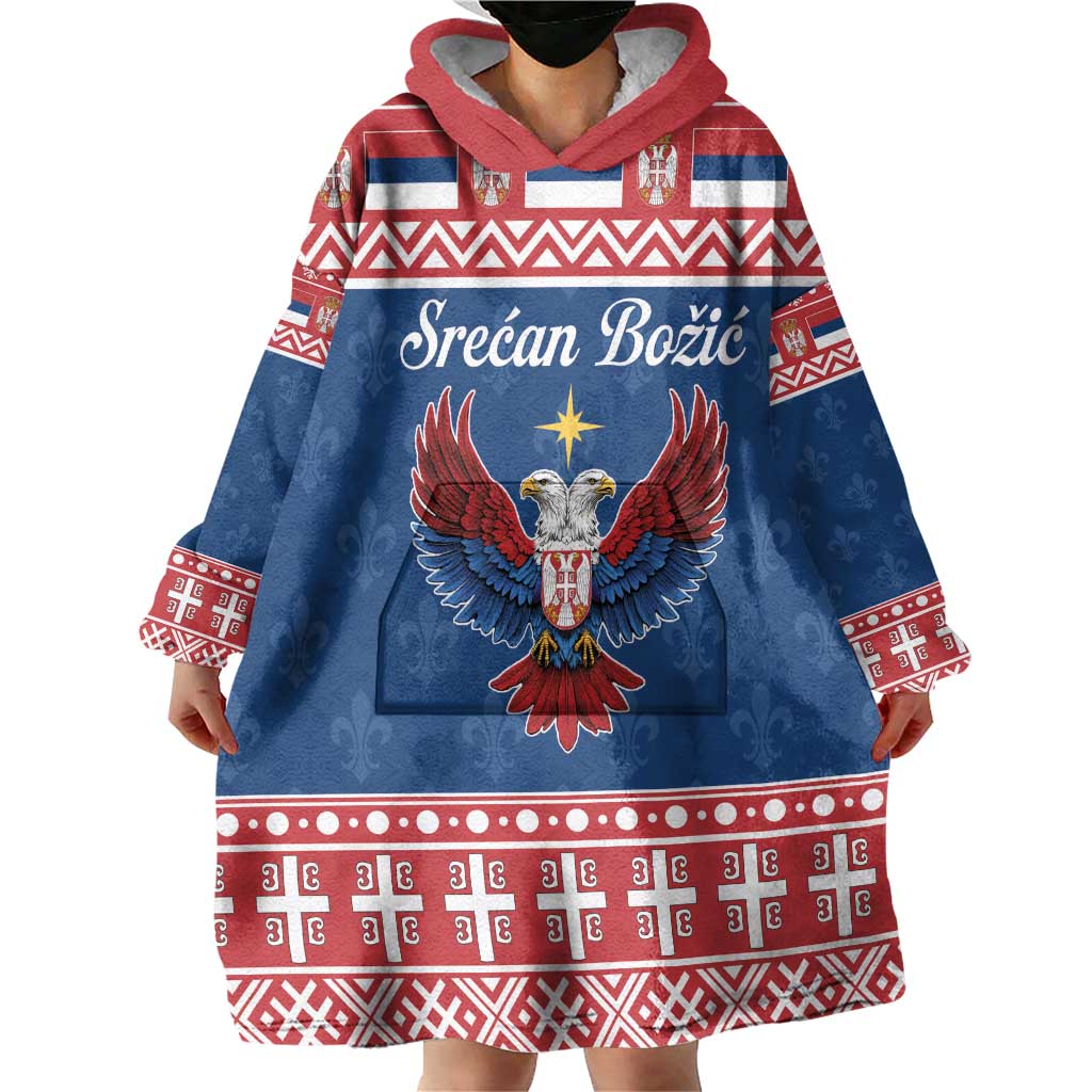 Personalized Serbia Christmas Eagle Wearable Blanket Hoodie Srecan Bozic Tee - Wonder Print Shop