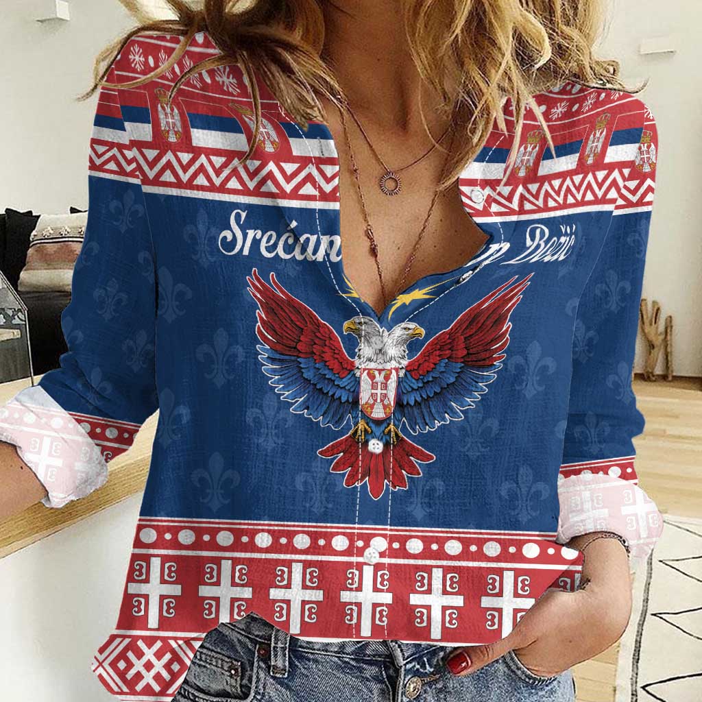 Personalized Serbia Christmas Eagle Women Casual Shirt Srecan Bozic Tee - Wonder Print Shop
