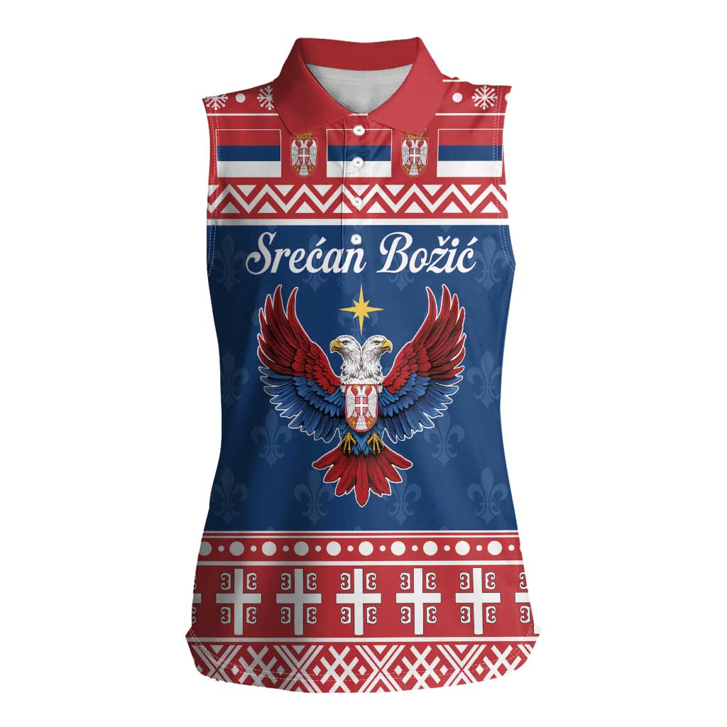 Personalized Serbia Christmas Eagle Women Sleeveless Polo Shirt Srecan Bozic Tee - Wonder Print Shop