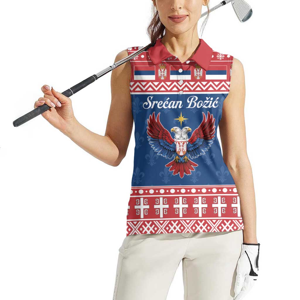Personalized Serbia Christmas Eagle Women Sleeveless Polo Shirt Srecan Bozic Tee - Wonder Print Shop