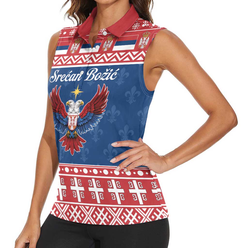 Personalized Serbia Christmas Eagle Women Sleeveless Polo Shirt Srecan Bozic Tee - Wonder Print Shop