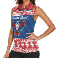 Personalized Serbia Christmas Eagle Women Sleeveless Polo Shirt Srecan Bozic Tee - Wonder Print Shop