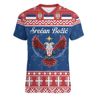 Personalized Serbia Christmas Eagle Women V-Neck T-Shirt Srecan Bozic Tee - Wonder Print Shop