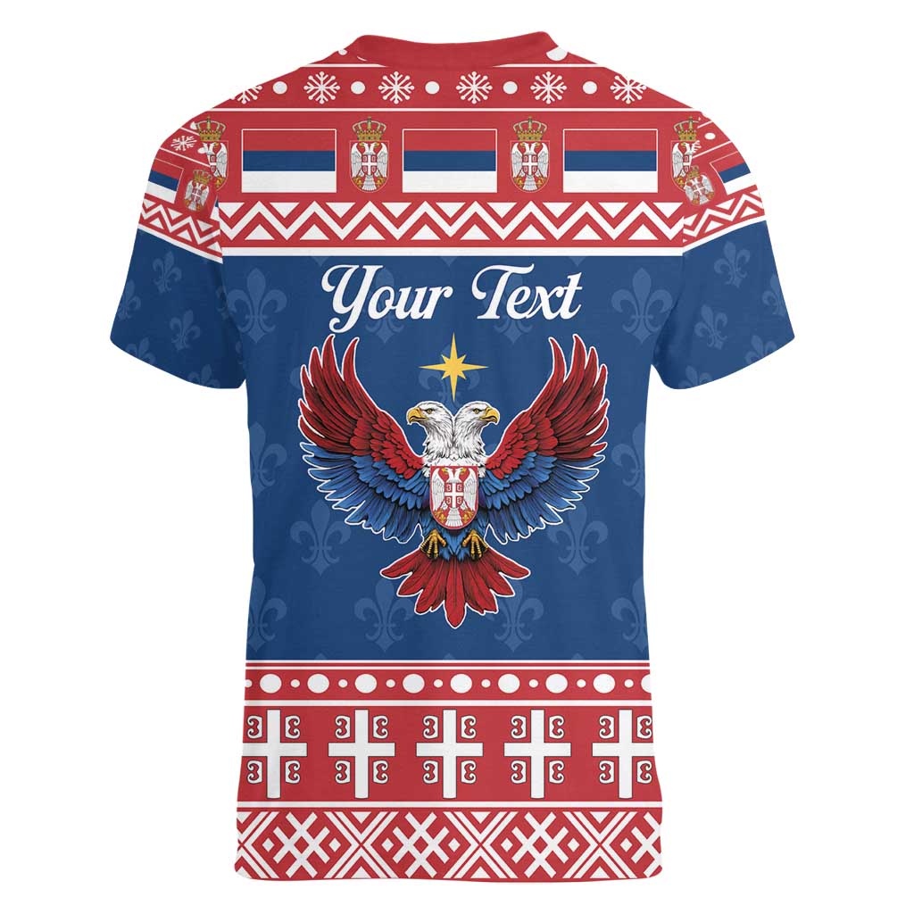 Personalized Serbia Christmas Eagle Women V-Neck T-Shirt Srecan Bozic Tee - Wonder Print Shop