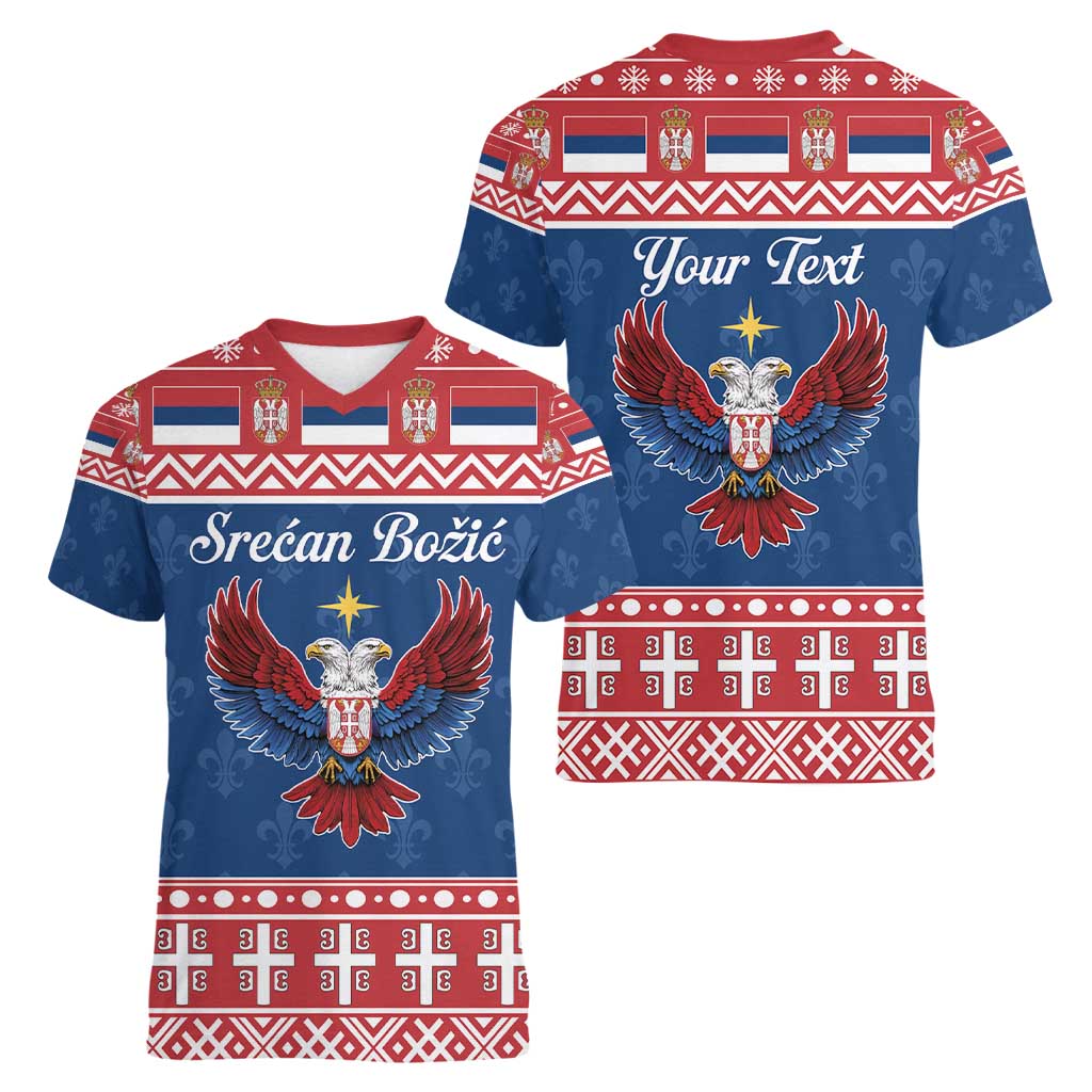 Personalized Serbia Christmas Eagle Women V-Neck T-Shirt Srecan Bozic Tee - Wonder Print Shop