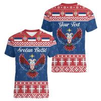 Personalized Serbia Christmas Eagle Women V-Neck T-Shirt Srecan Bozic Tee - Wonder Print Shop
