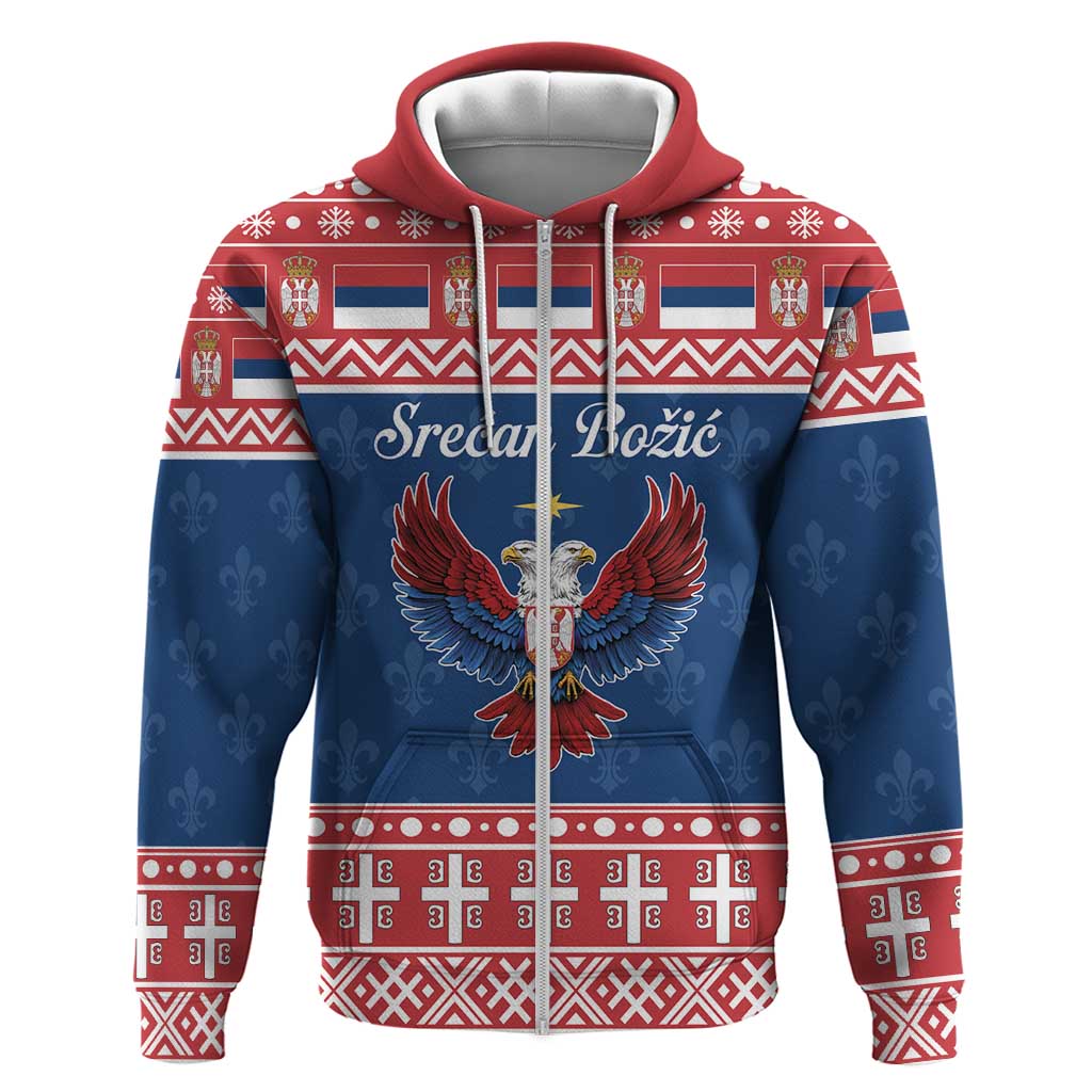 Personalized Serbia Christmas Eagle Zip Hoodie Srecan Bozic Tee - Wonder Print Shop