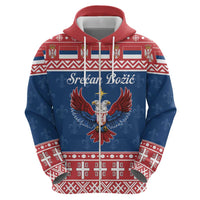 Personalized Serbia Christmas Eagle Zip Hoodie Srecan Bozic Tee - Wonder Print Shop