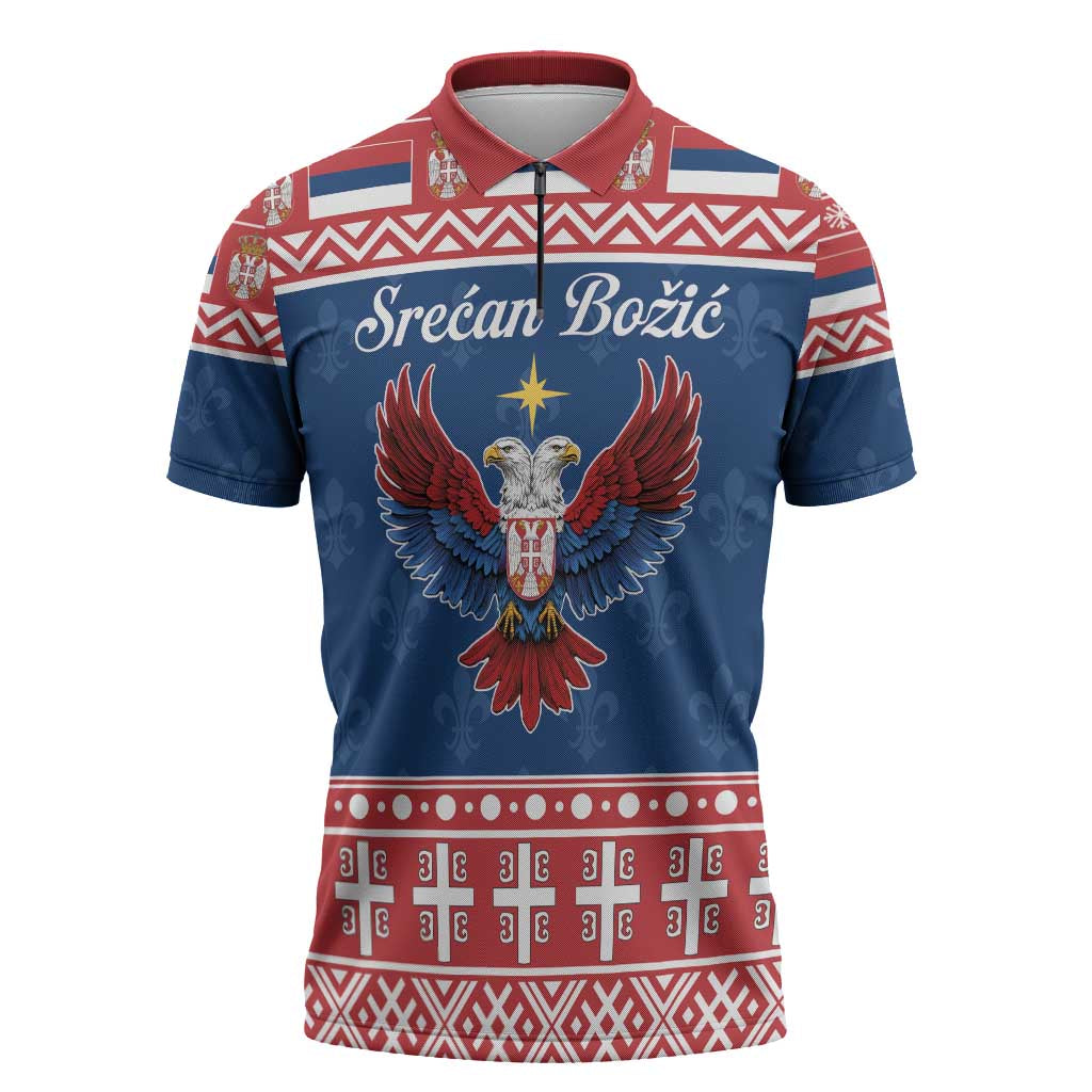 Personalized Serbia Christmas Eagle Zipper Polo Shirt Srecan Bozic Tee - Wonder Print Shop