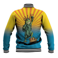 Lady Liberty Portland Frog Baseball Jacket Frog Protest No Kings In America - Wonder Print Shop