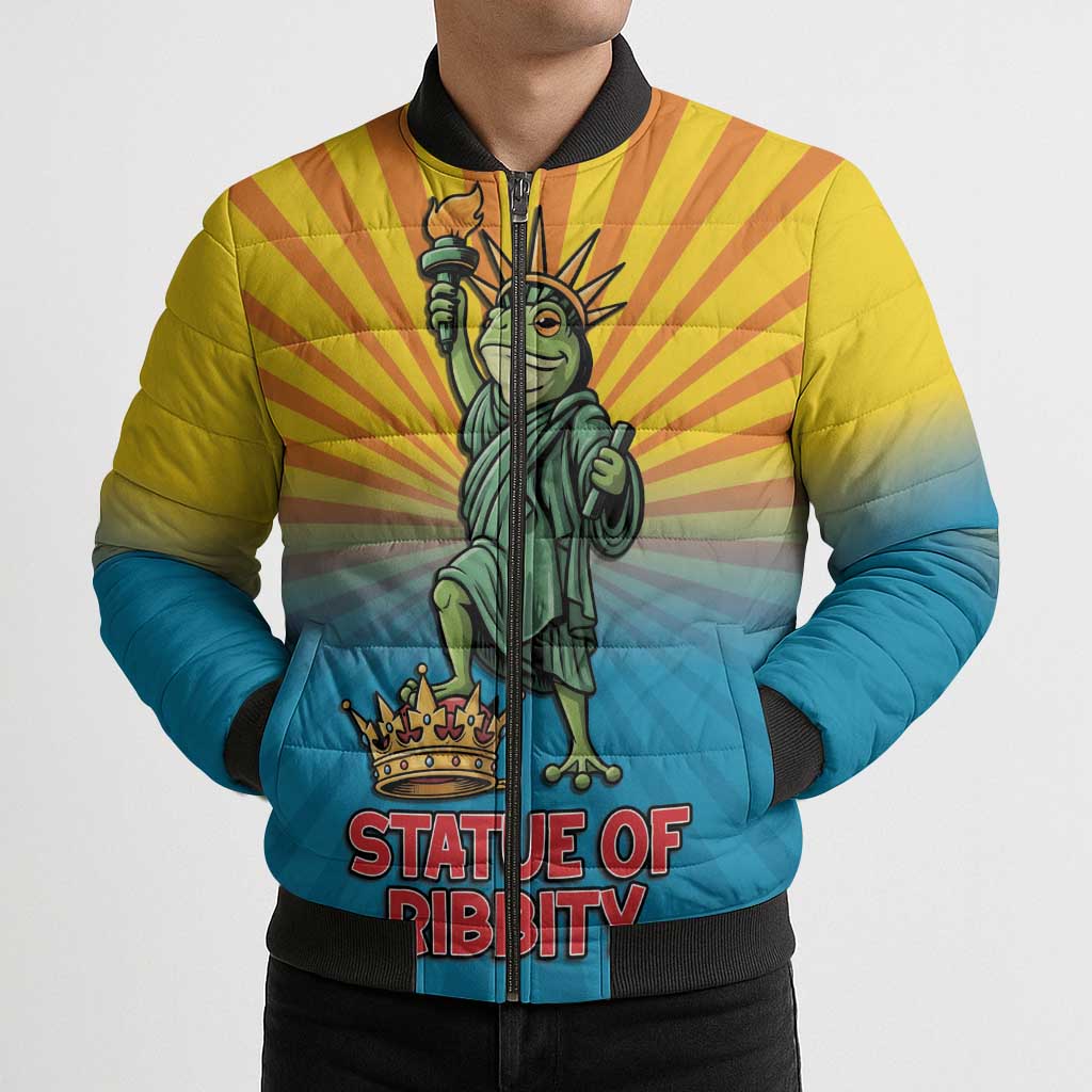 Lady Liberty Portland Frog Bomber Puffer Jacket Frog Protest No Kings In America - Wonder Print Shop