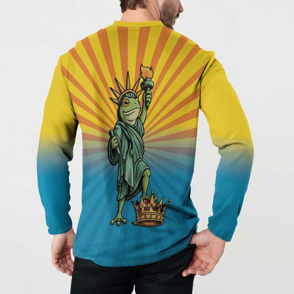 Lady Liberty Portland Frog Button Sweatshirt Frog Protest No Kings In America - Wonder Print Shop
