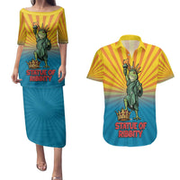 Lady Liberty Portland Frog Couples Matching Puletasi and Hawaiian Shirt Frog Protest No Kings In America - Wonder Print Shop