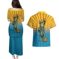 Lady Liberty Portland Frog Couples Matching Puletasi and Hawaiian Shirt Frog Protest No Kings In America - Wonder Print Shop