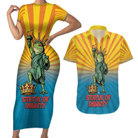 Lady Liberty Portland Frog Couples Matching Short Sleeve Bodycon Dress and Hawaiian Shirt Frog Protest No Kings In America - Wonder Print Shop