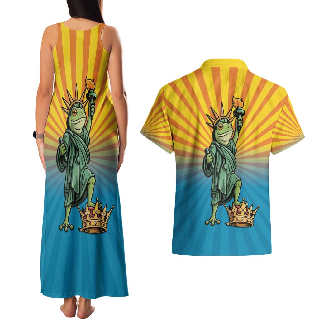 Lady Liberty Portland Frog Couples Matching Tank Maxi Dress and Hawaiian Shirt Frog Protest No Kings In America - Wonder Print Shop
