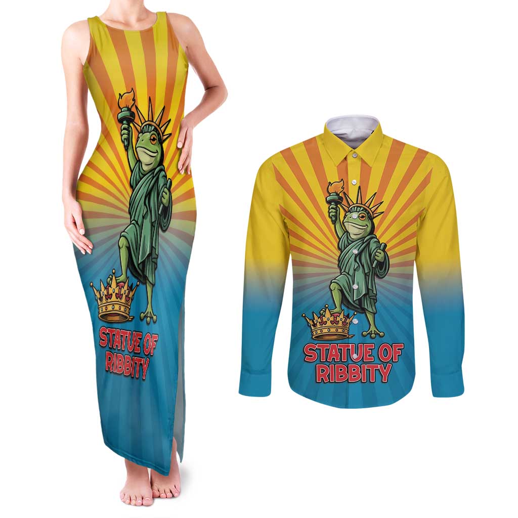 Lady Liberty Portland Frog Couples Matching Tank Maxi Dress and Long Sleeve Button Shirt Frog Protest No Kings In America - Wonder Print Shop