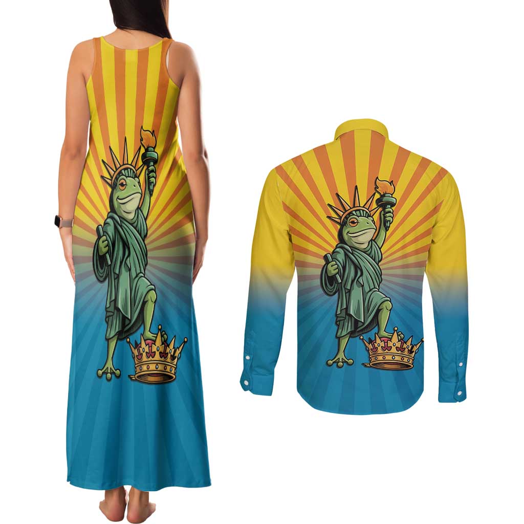 Lady Liberty Portland Frog Couples Matching Tank Maxi Dress and Long Sleeve Button Shirt Frog Protest No Kings In America - Wonder Print Shop