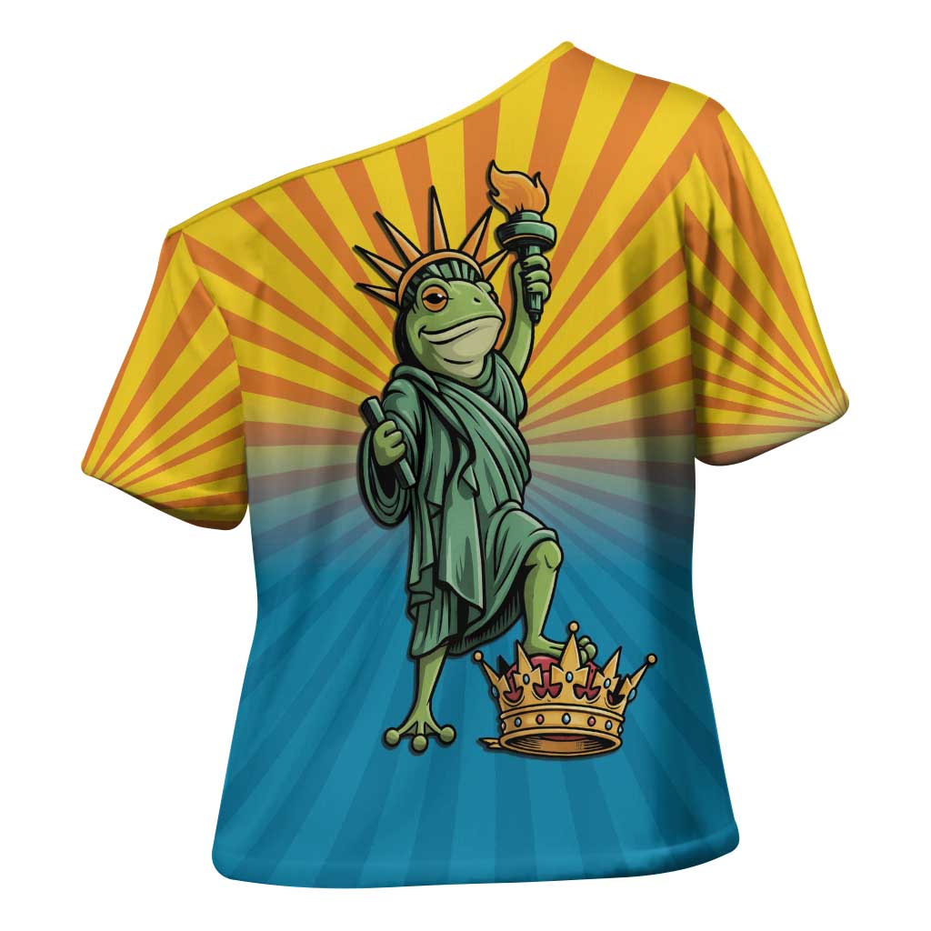 Lady Liberty Portland Frog Cross Shoulder Shirt Frog Protest No Kings In America - Wonder Print Shop