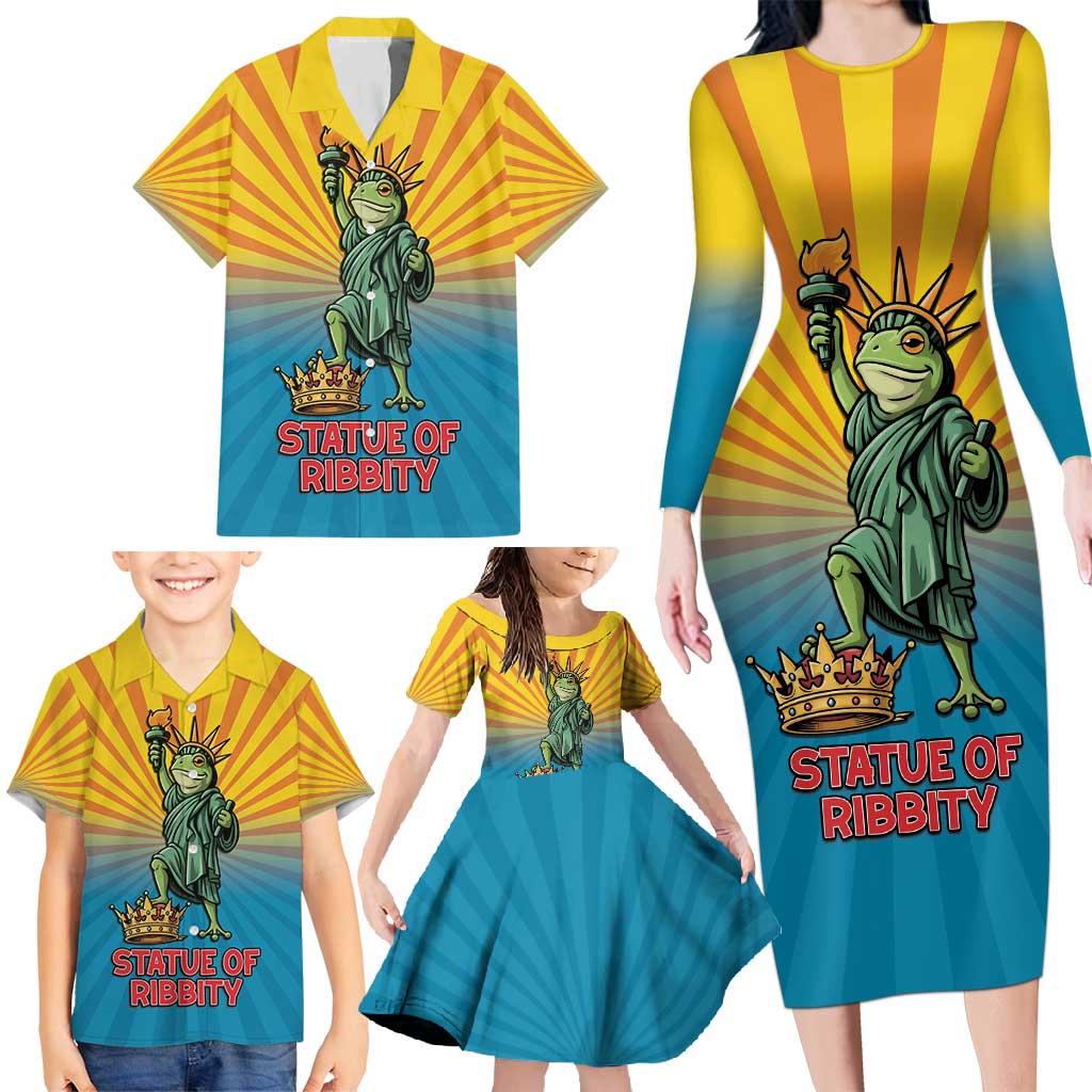 Lady Liberty Portland Frog Family Matching Long Sleeve Bodycon Dress and Hawaiian Shirt Frog Protest No Kings In America - Wonder Print Shop