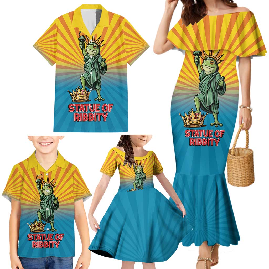 Lady Liberty Portland Frog Family Matching Mermaid Dress and Hawaiian Shirt Frog Protest No Kings In America - Wonder Print Shop