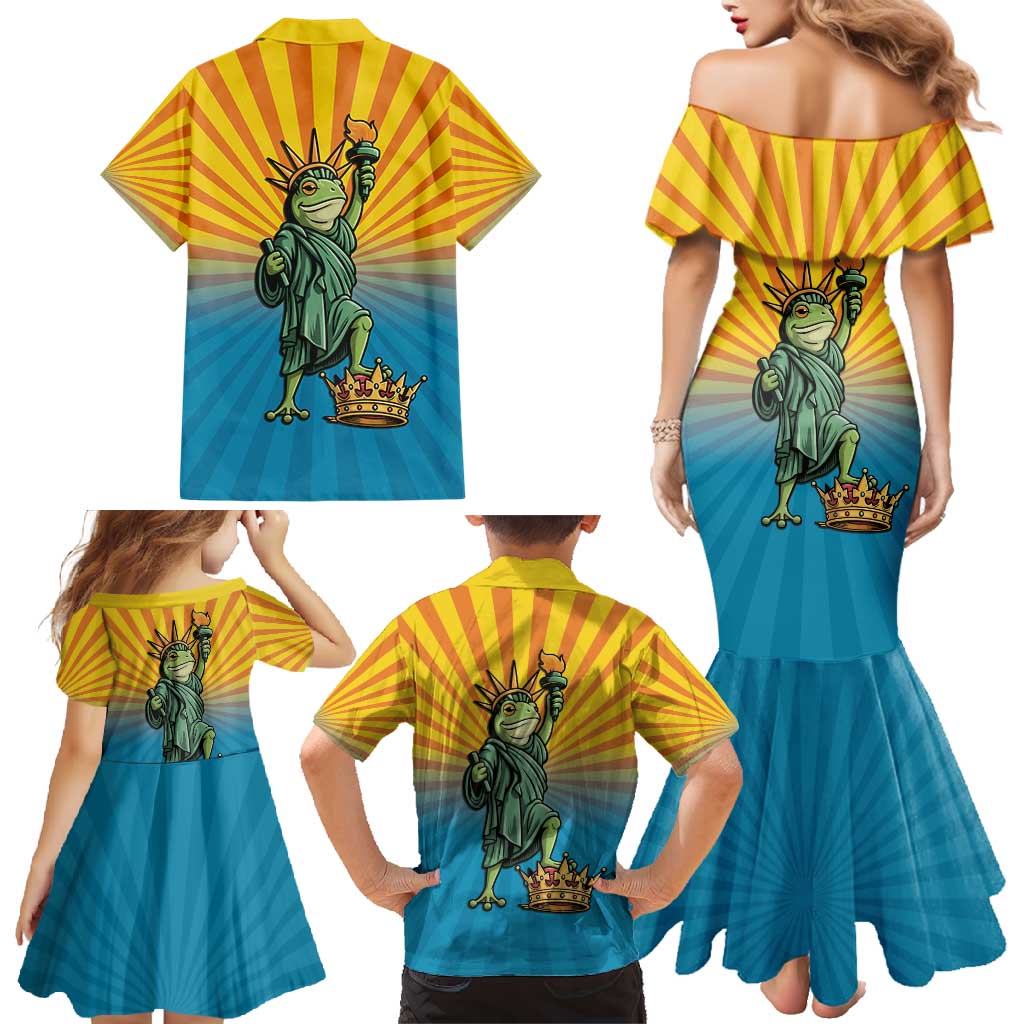 Lady Liberty Portland Frog Family Matching Mermaid Dress and Hawaiian Shirt Frog Protest No Kings In America - Wonder Print Shop
