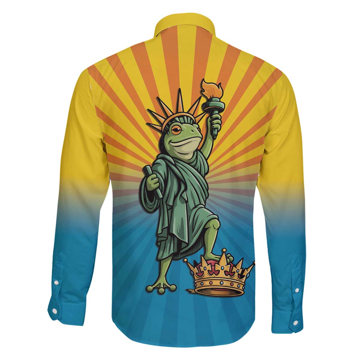 Lady Liberty Portland Frog Family Matching Off The Shoulder Long Sleeve Dress and Hawaiian Shirt Frog Protest No Kings In America - Wonder Print Shop