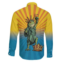 Lady Liberty Portland Frog Family Matching Off The Shoulder Long Sleeve Dress and Hawaiian Shirt Frog Protest No Kings In America - Wonder Print Shop
