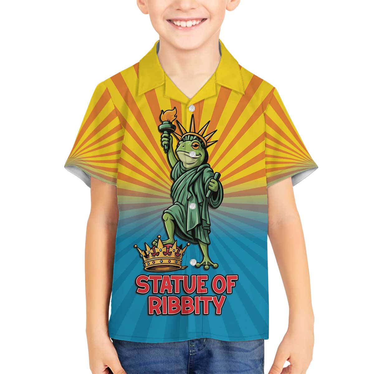 Lady Liberty Portland Frog Family Matching Off The Shoulder Long Sleeve Dress and Hawaiian Shirt Frog Protest No Kings In America - Wonder Print Shop