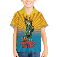 Lady Liberty Portland Frog Family Matching Off The Shoulder Long Sleeve Dress and Hawaiian Shirt Frog Protest No Kings In America - Wonder Print Shop