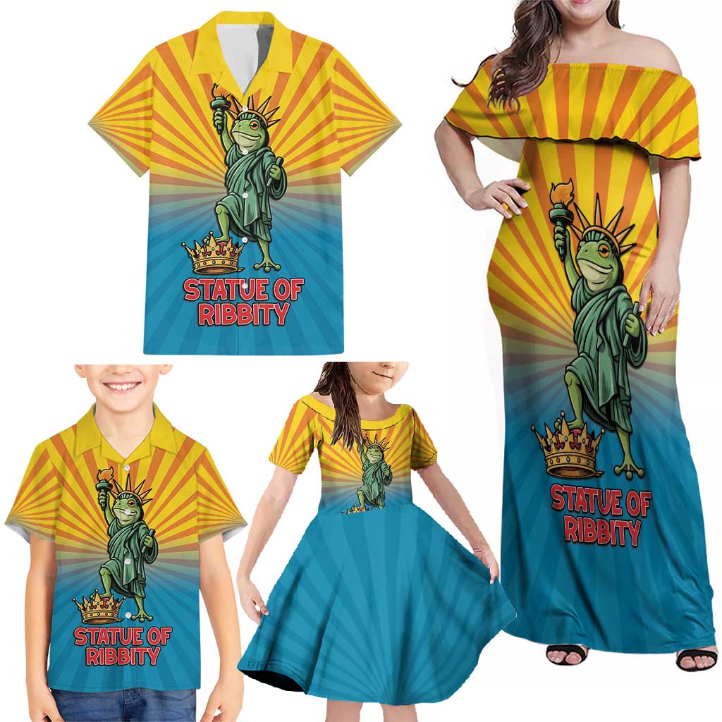 Lady Liberty Portland Frog Family Matching Off Shoulder Maxi Dress and Hawaiian Shirt Frog Protest No Kings In America - Wonder Print Shop