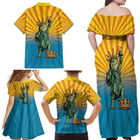 Lady Liberty Portland Frog Family Matching Off Shoulder Maxi Dress and Hawaiian Shirt Frog Protest No Kings In America - Wonder Print Shop