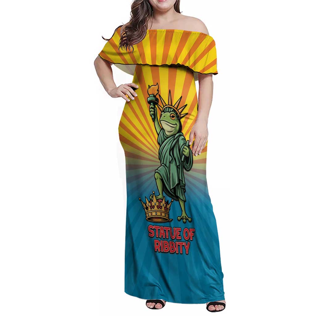 Lady Liberty Portland Frog Family Matching Off Shoulder Maxi Dress and Hawaiian Shirt Frog Protest No Kings In America - Wonder Print Shop