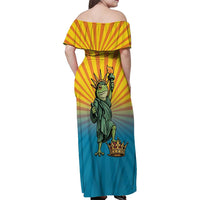 Lady Liberty Portland Frog Family Matching Off Shoulder Maxi Dress and Hawaiian Shirt Frog Protest No Kings In America - Wonder Print Shop