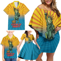 Lady Liberty Portland Frog Family Matching Off Shoulder Short Dress and Hawaiian Shirt Frog Protest No Kings In America - Wonder Print Shop