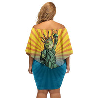 Lady Liberty Portland Frog Family Matching Off Shoulder Short Dress and Hawaiian Shirt Frog Protest No Kings In America - Wonder Print Shop