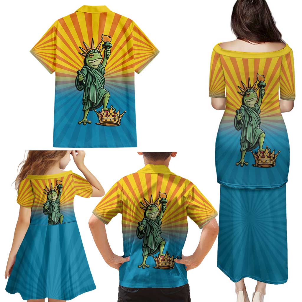 Lady Liberty Portland Frog Family Matching Puletasi and Hawaiian Shirt Frog Protest No Kings In America - Wonder Print Shop